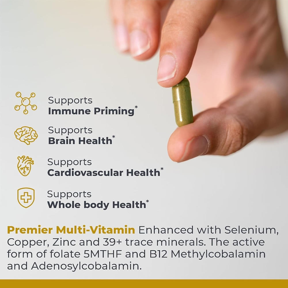 Premier Research Labs plant-sourced capsules in a blister pack for travel-friendly nutrition.