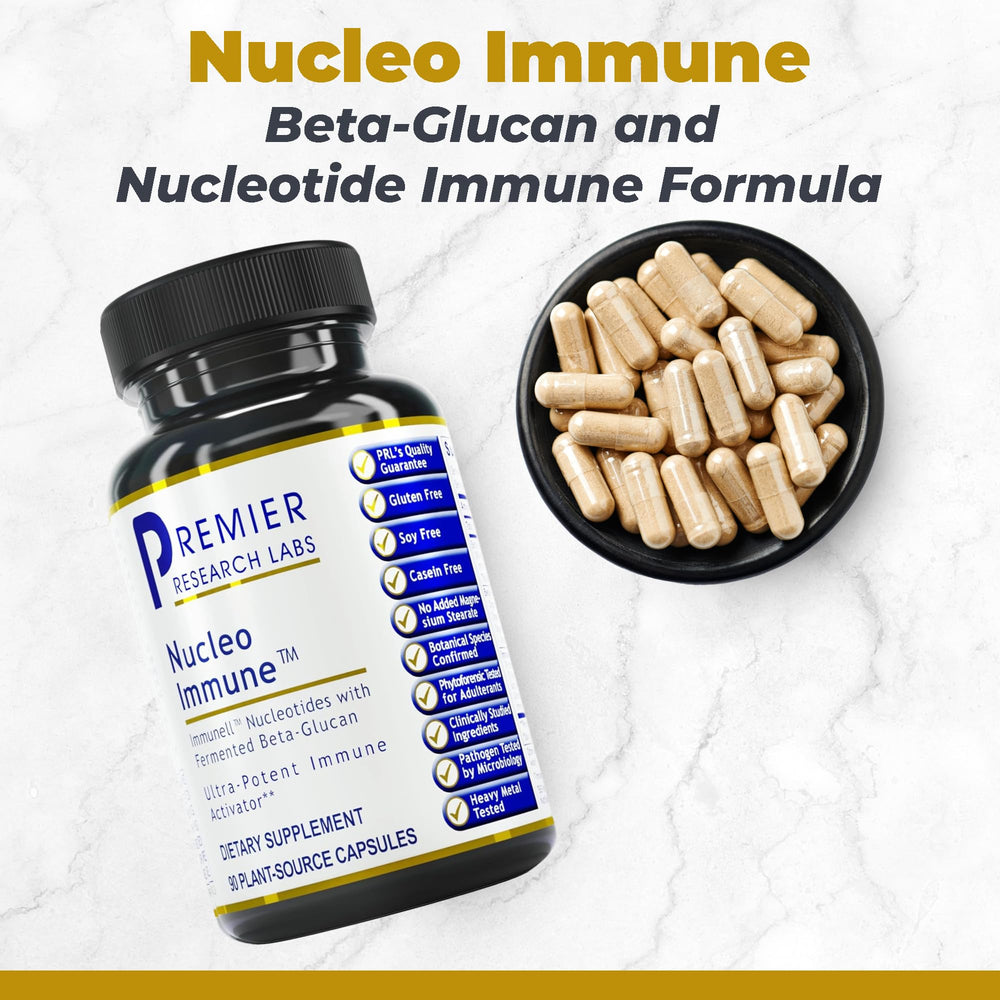 Premier Research Labs Nucleo Immune turmeric-prickly pear blend highlights botanicals for holistic immune support.