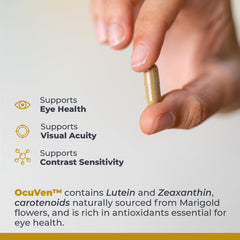 Daily-use OcuVen bottle illustrating macular health for adults.
