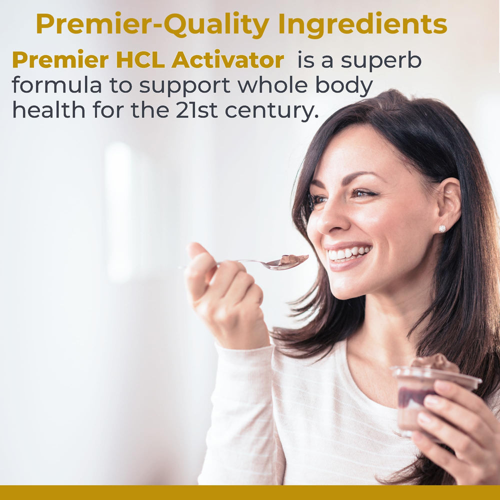 Premier Research Labs pepsin digestive enzymes bottle highlights capsule-based digestive support.