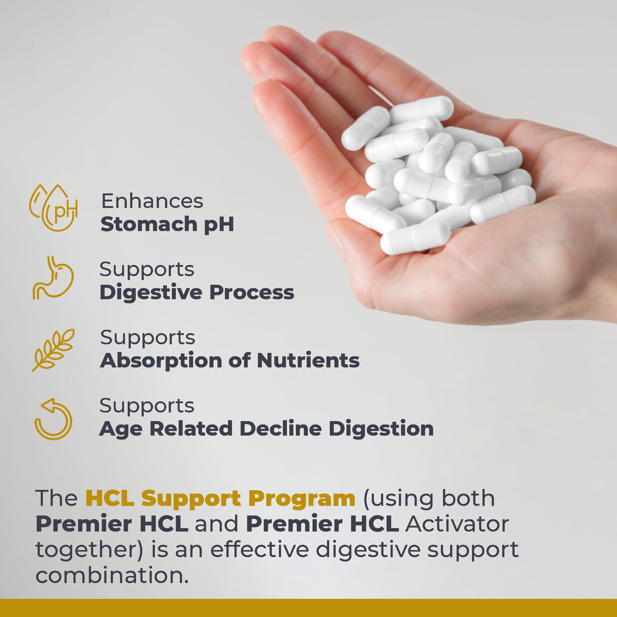 Premier Research Labs pepsin digestive enzymes usage image suggests easy daily intake.