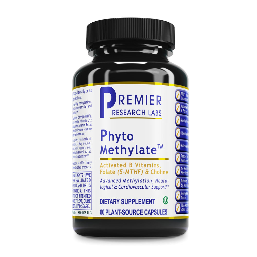 Premier Research Labs Phyto Methylate bottle front, methylated B vitamin formula for daily support.