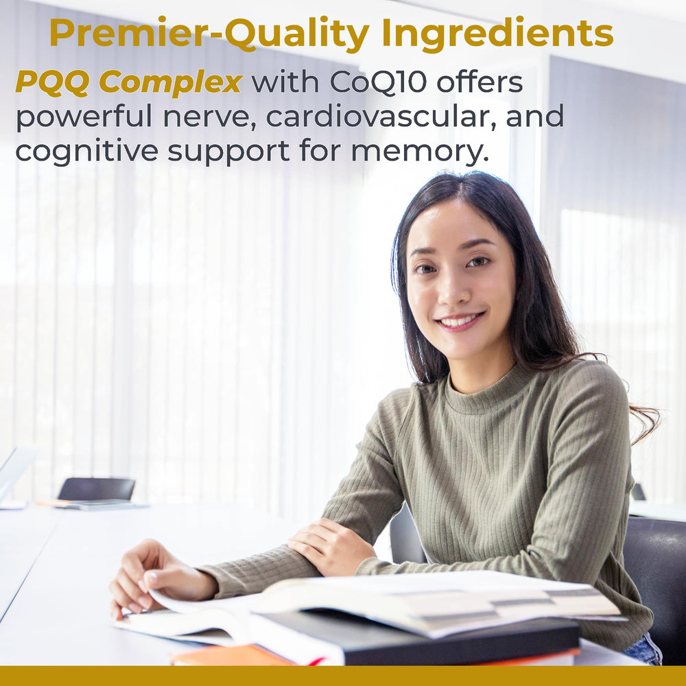 PQQ CoQ10 with turmeric visual highlights energy and gut support