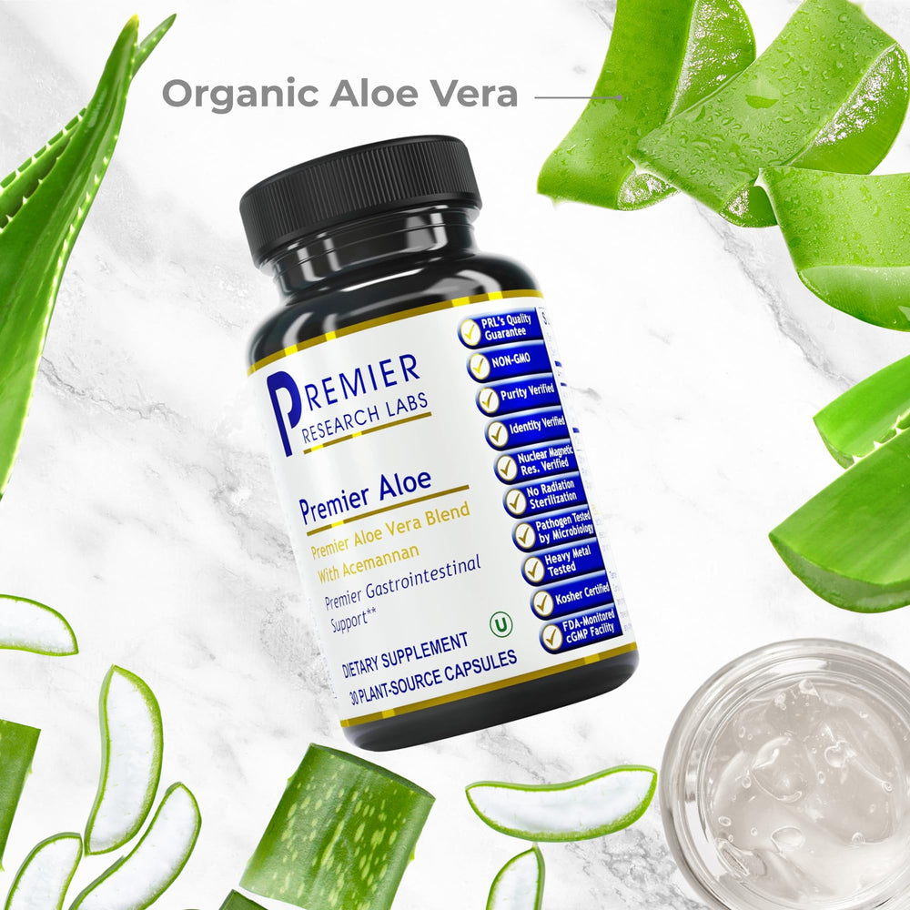 Premier Aloe with MCT oil label demonstrates enhanced absorption of fat-soluble nutrients.