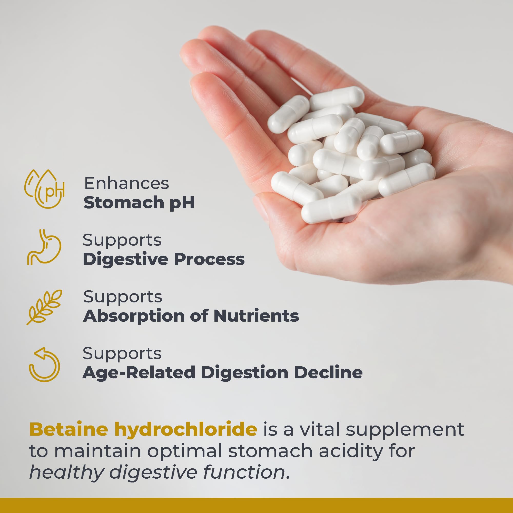 Premier HCL bottle with healthy foods to suggest digestive support with meals.