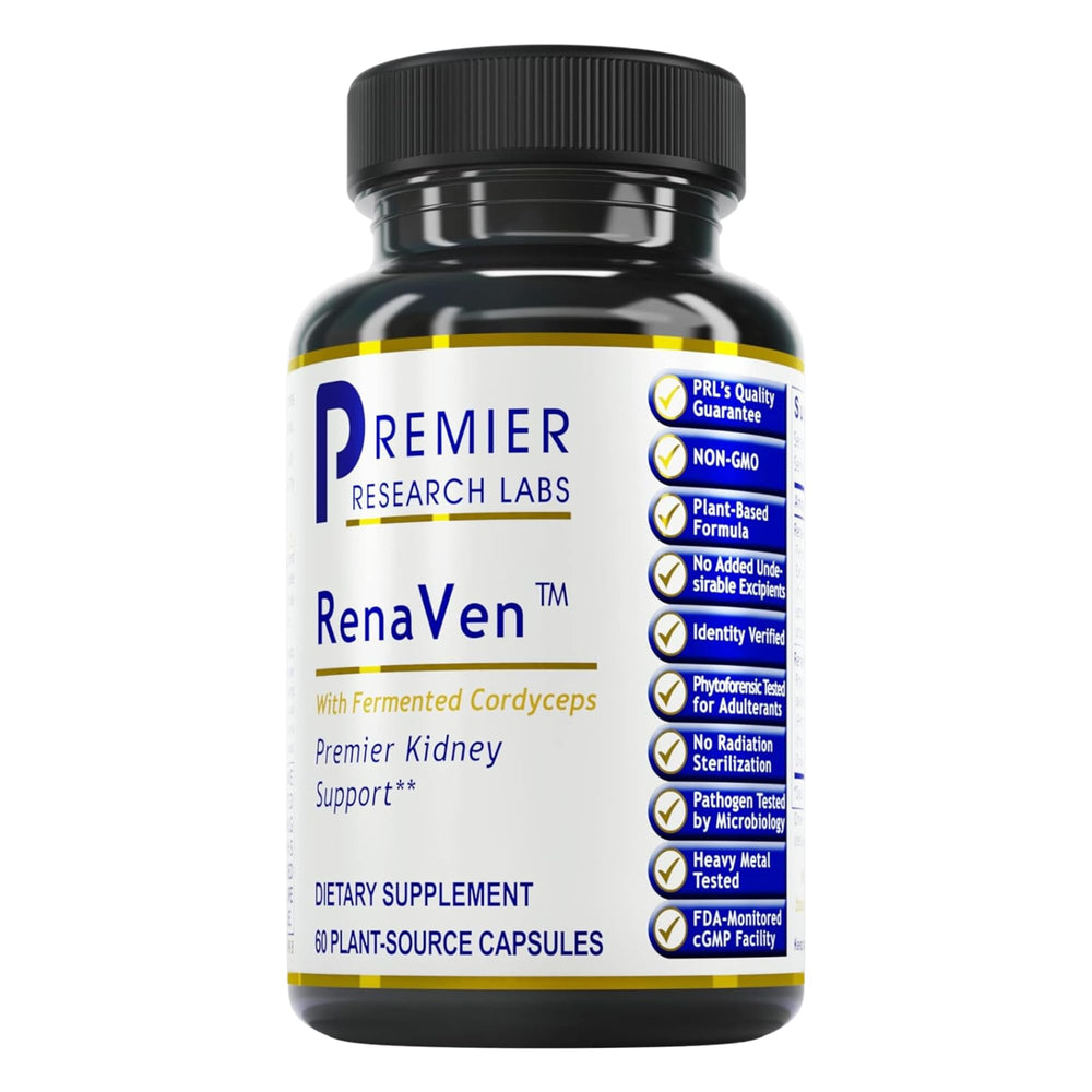 Premier Research Labs Renaven bottle showing kidney-support formula for daily wellness