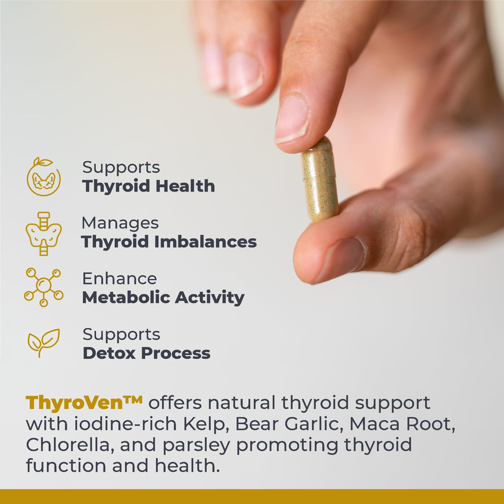 ThyroVen label and packaging highlighting plant-based, kosher formulation.