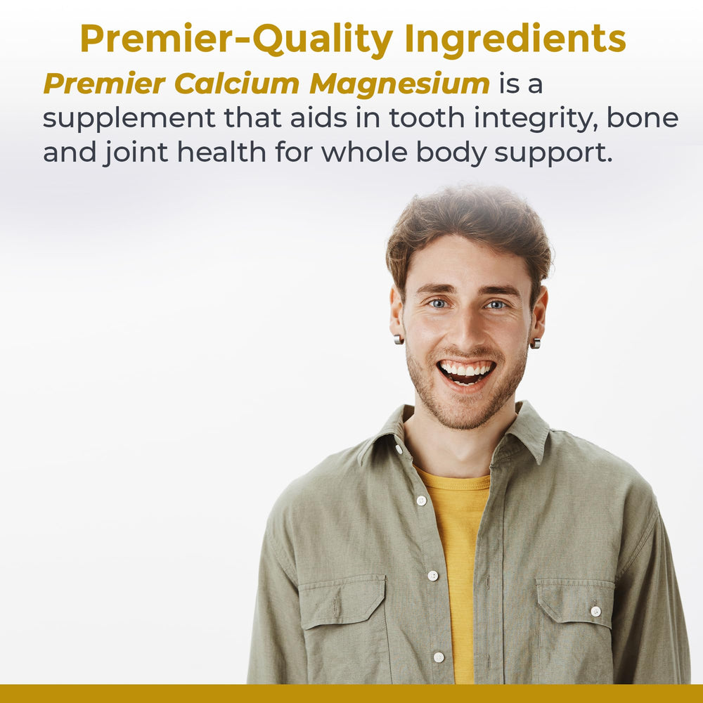 Packaging showcases vegan-friendly minerals from Premier calcium magnesium powder.