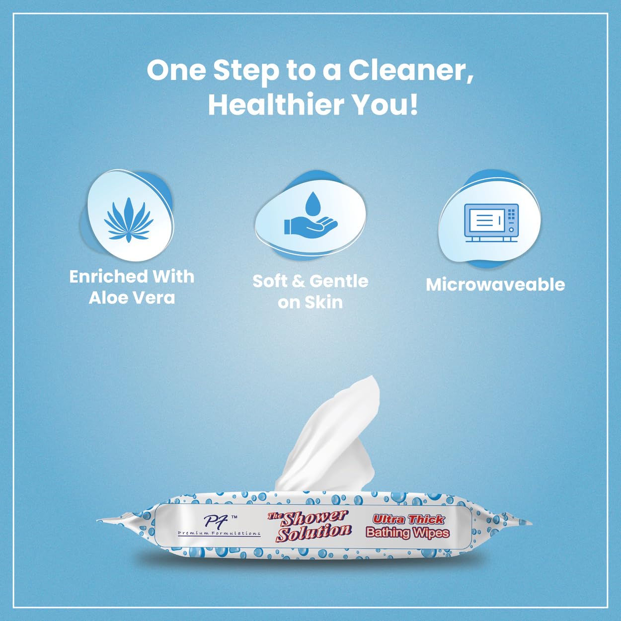 Premium Formulations Shower Solutions all-body-use wipes ideal for travel or care facilities.