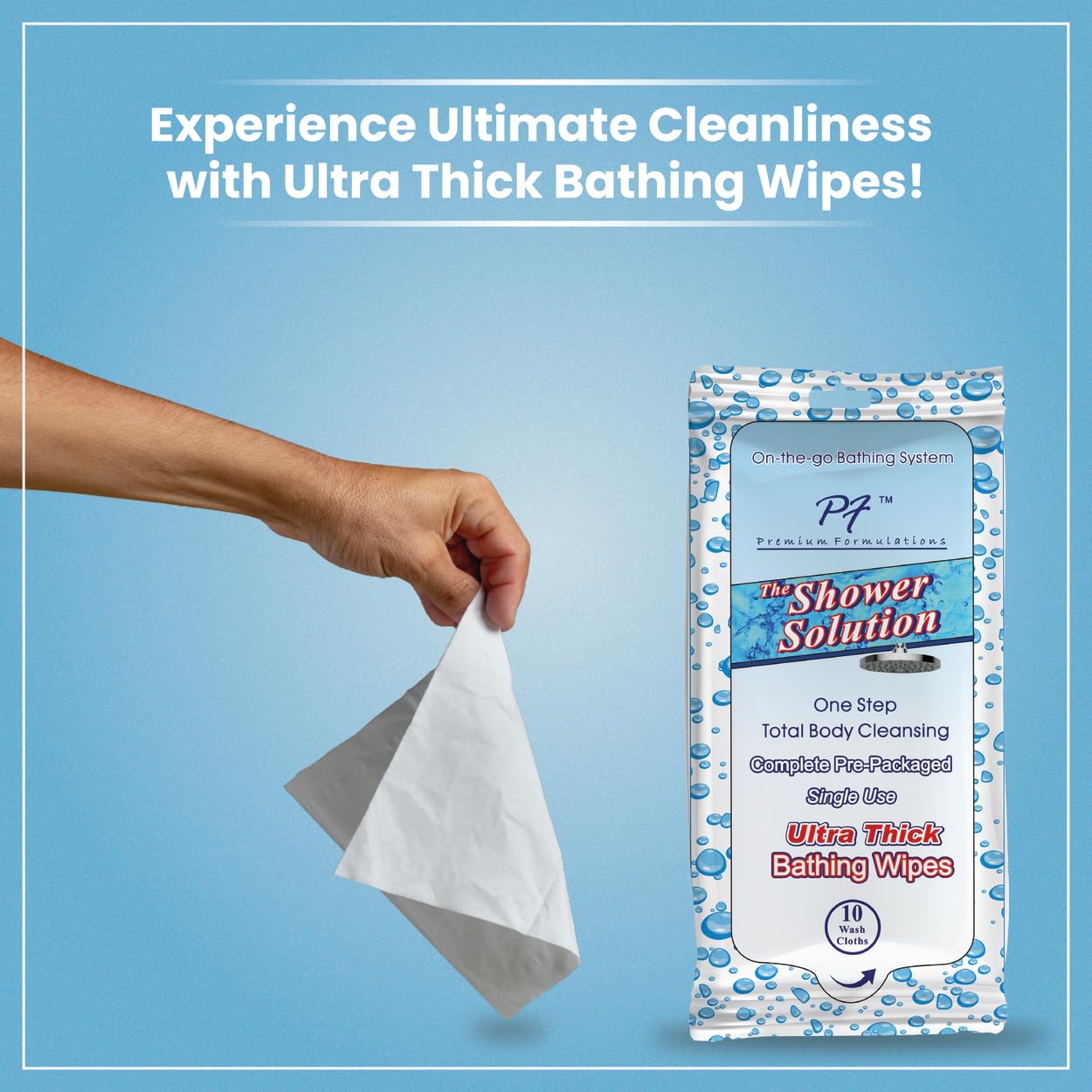 Premium Formulations Shower Solutions Aloe Vera enriched wipes for gentle hydration.