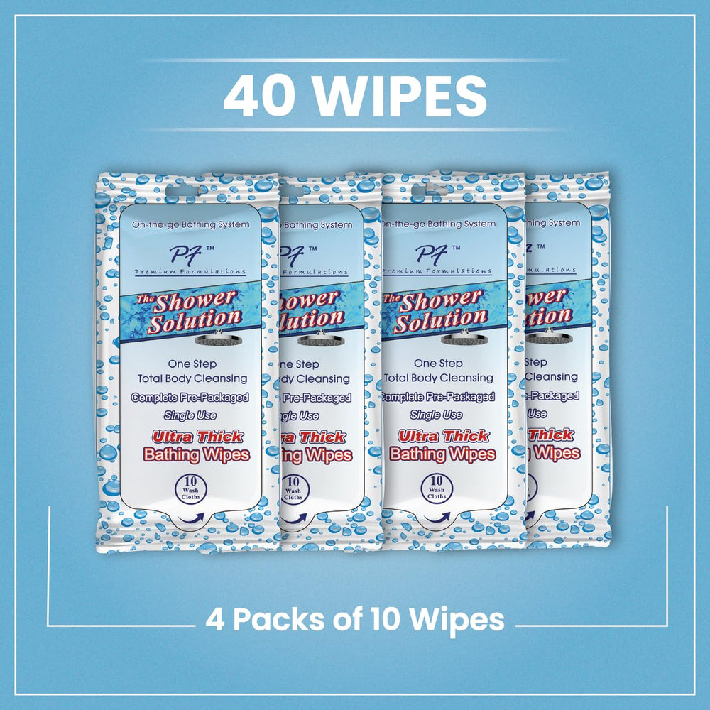 Premium Formulations Shower Solutions ultra-thick soft wipes for comfortable cleansing.