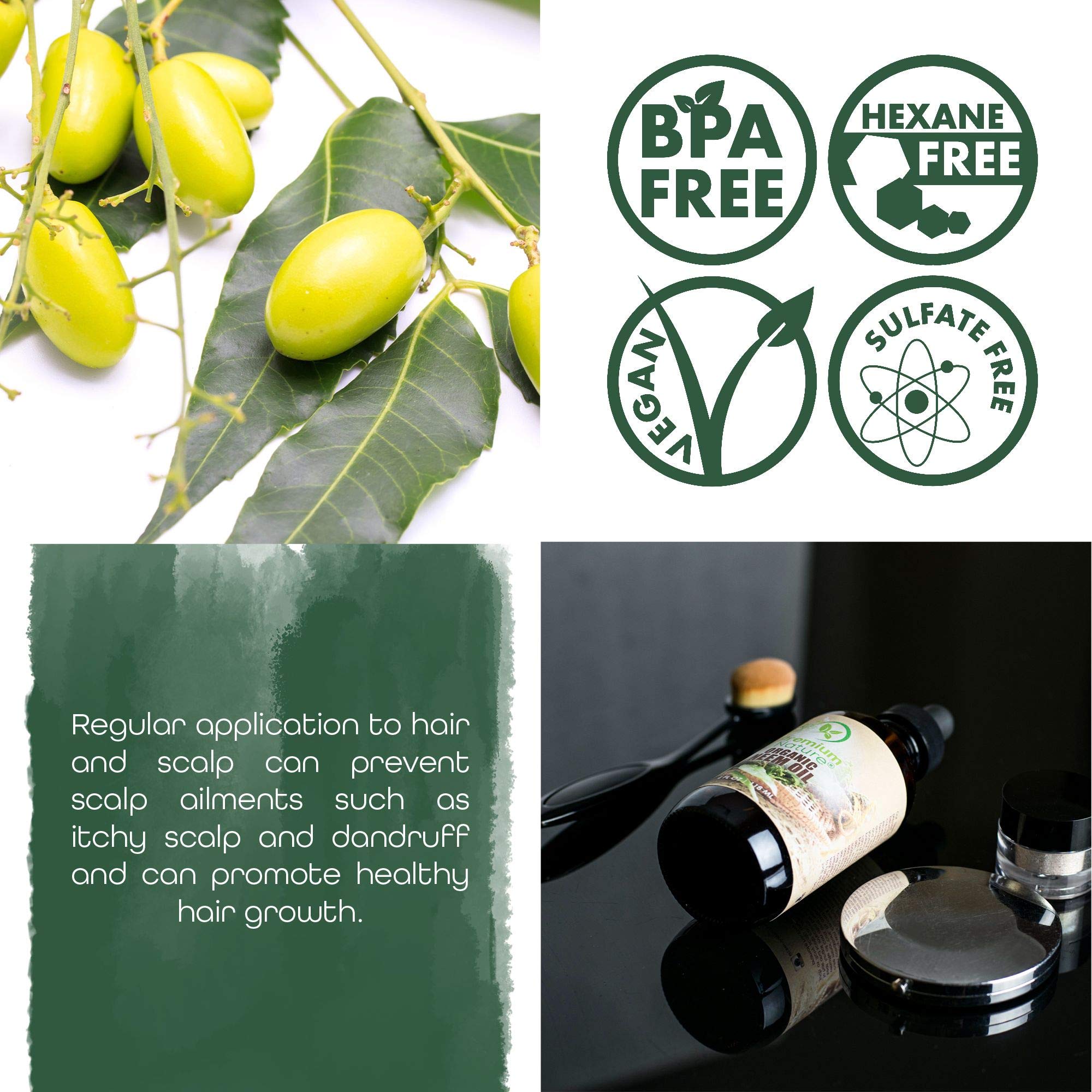 Premium Nature Neem Oil close-up of ingredients for natural skincare formulations.