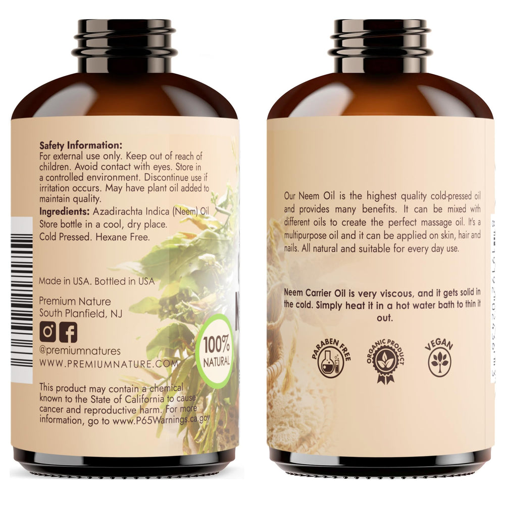 Premium Nature Neem Oil storage bottle keeps oil fresh and stable.