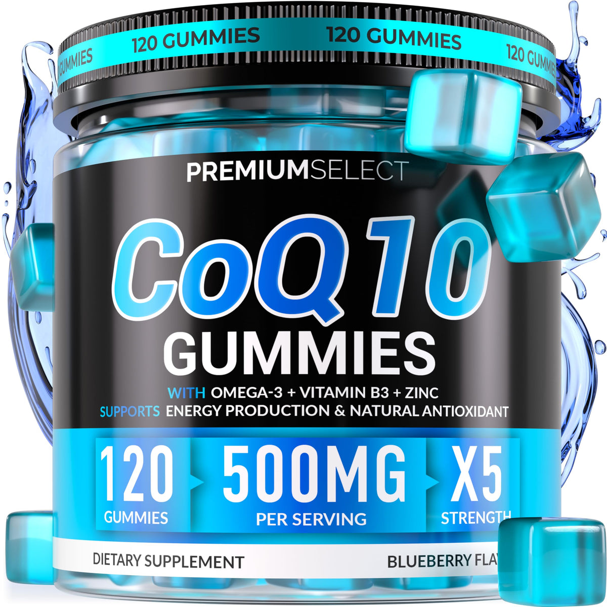 Premium Select Nutrition CoQ10 Gummies bottle front highlighting heart support and high potency