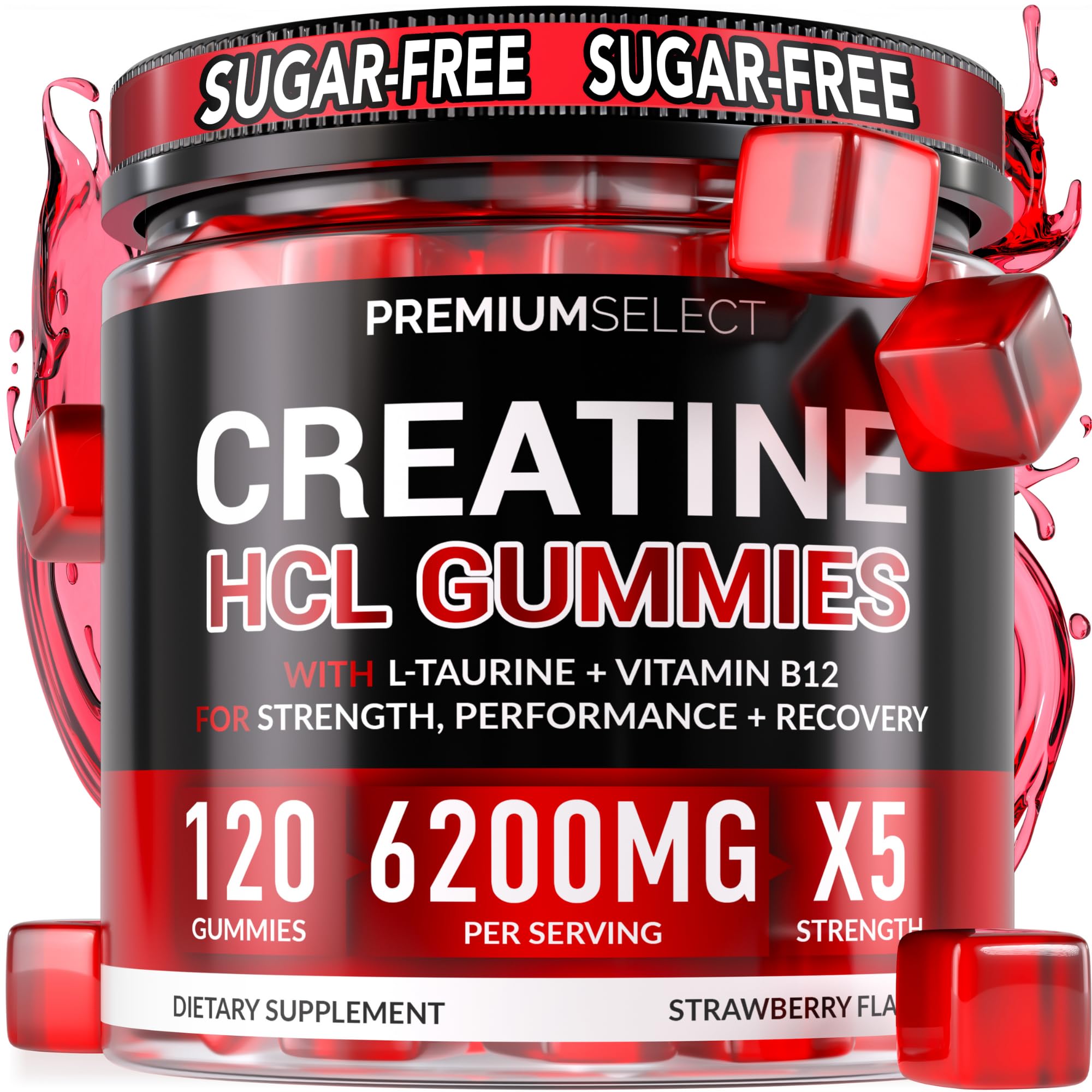 Premium Select Nutrition Creatine HCL Gummies bottle front for energy and strength support