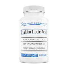 Premium-Supplements R-Alpha Lipoic Acid bottle with capsules for daily antioxidant support