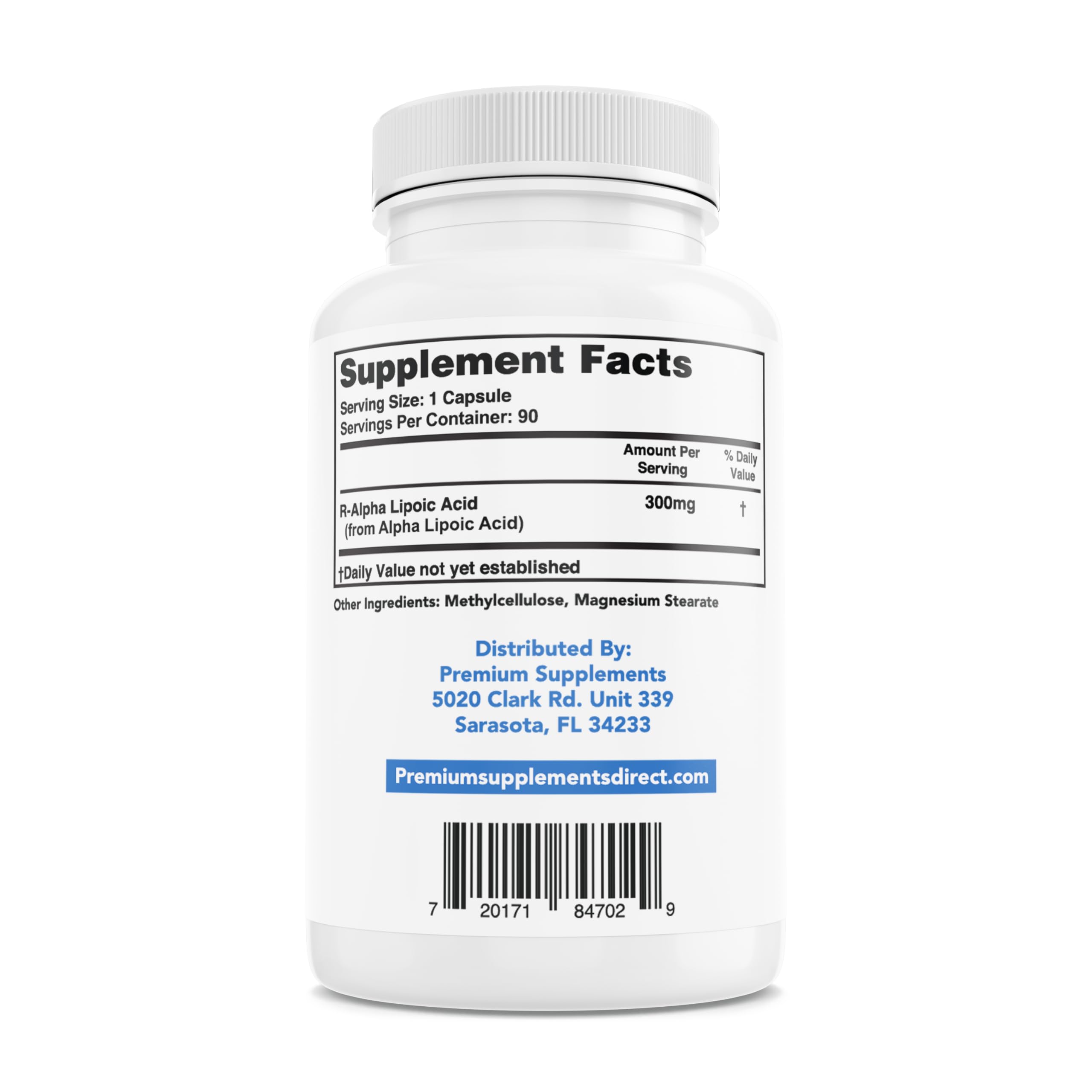Premium-Supplements R-Alpha Lipoic Acid capsules closeup showing dose accuracy