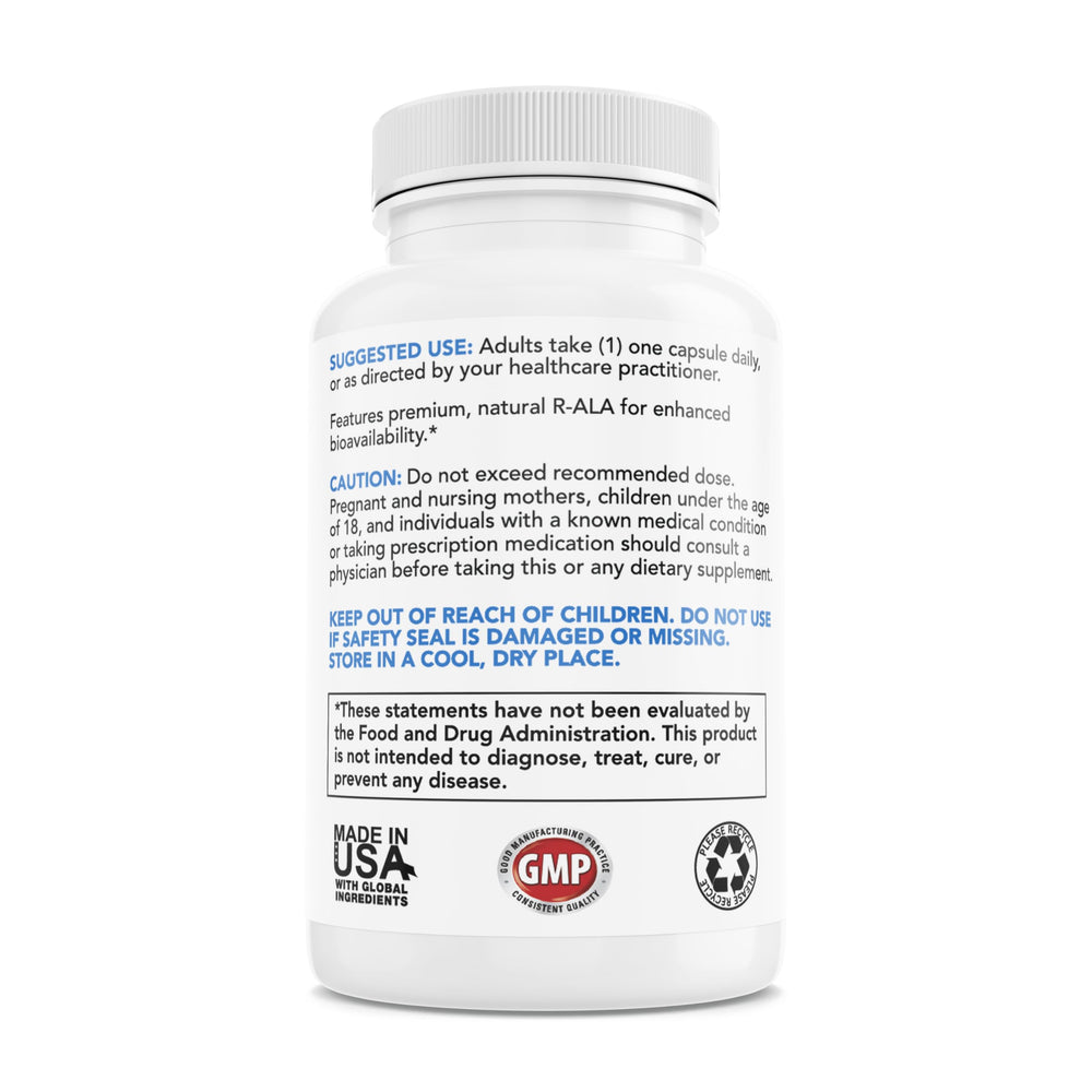Premium-Supplements USA-sourced R-Alpha Lipoic Acid bottle on shelf