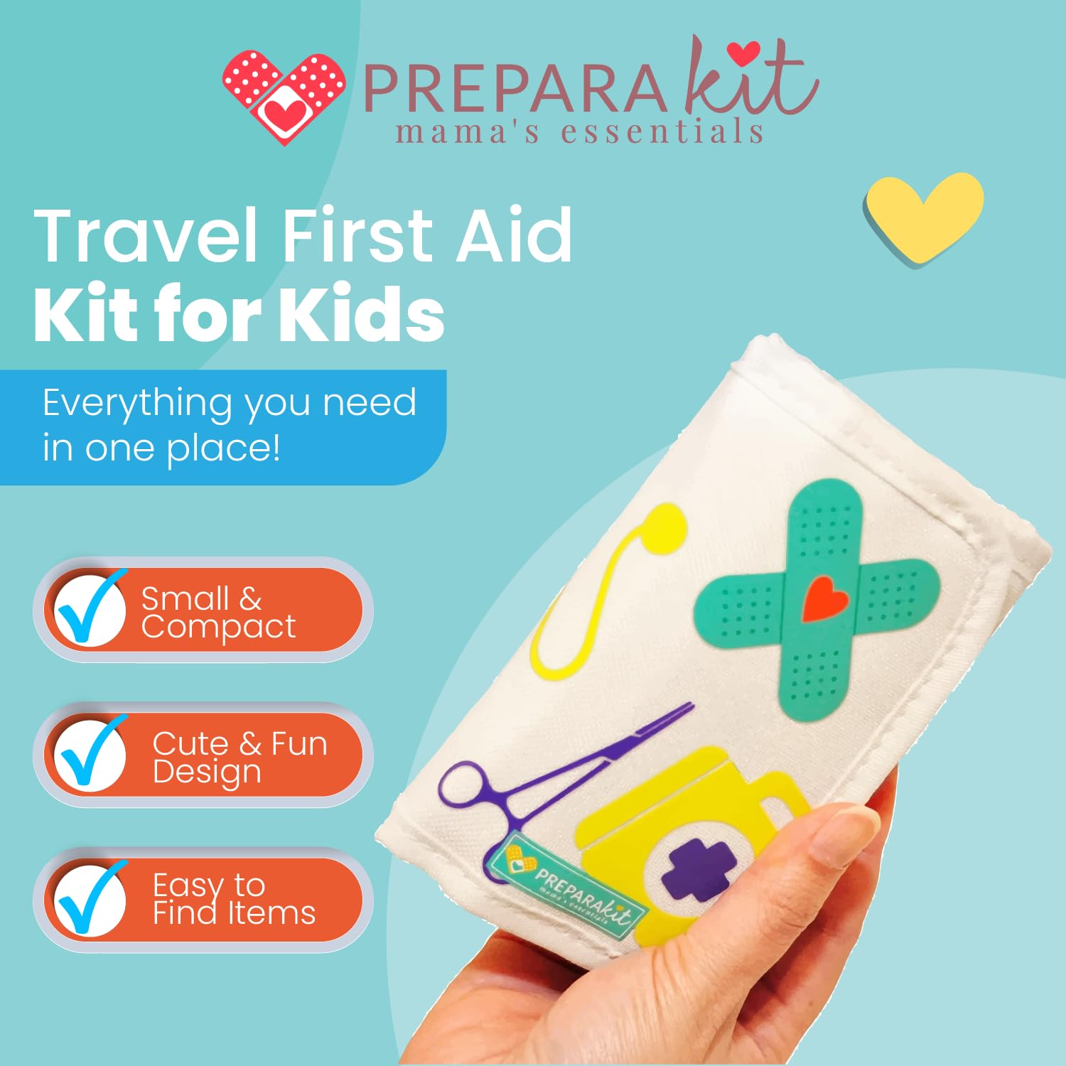 PreparaKit compact 75-piece kit fits neatly in a diaper bag.