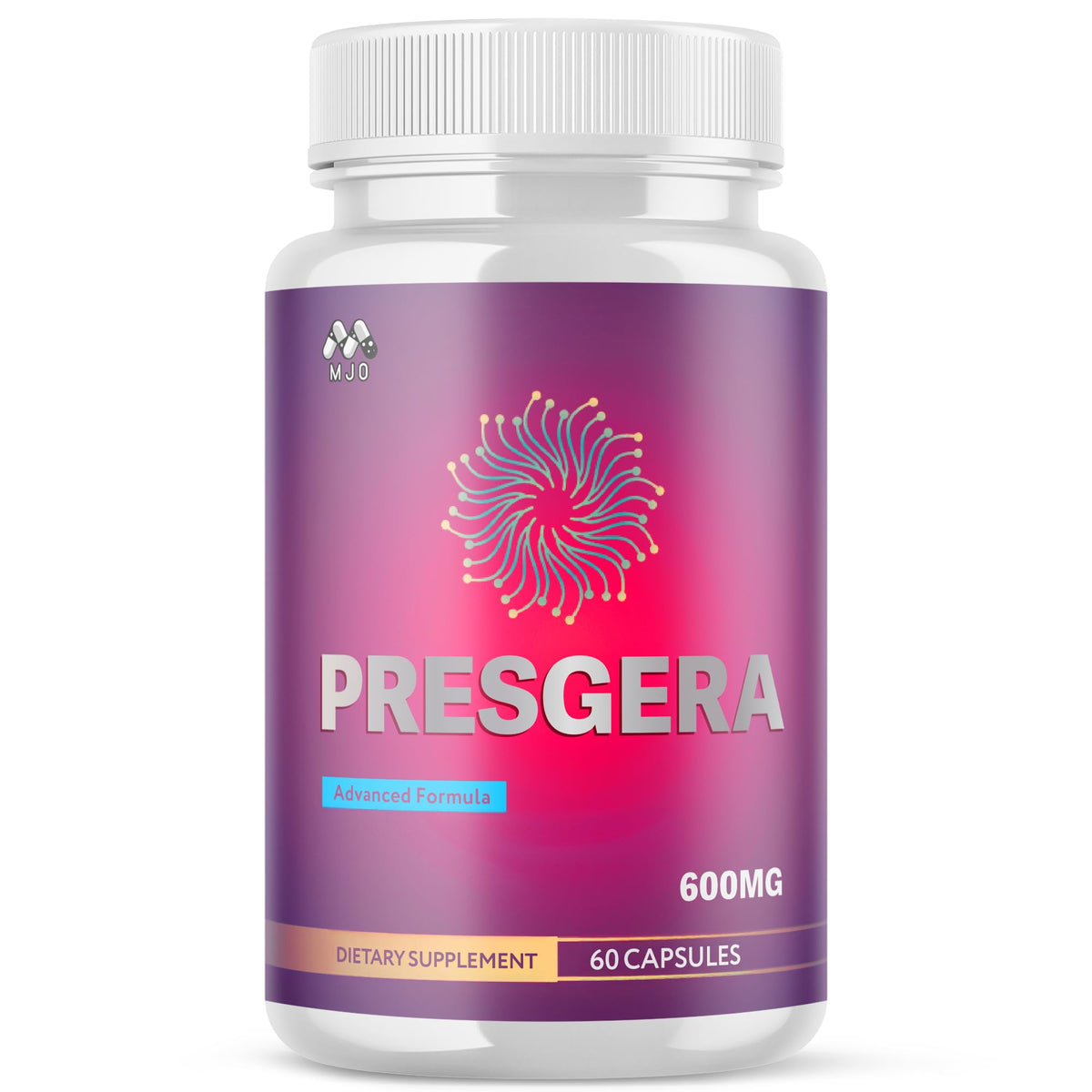 Presgera capsules bottle close-up for daily nerve support and natural energy