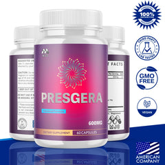 Presgera capsules bottle side view showing convenient daily supplement