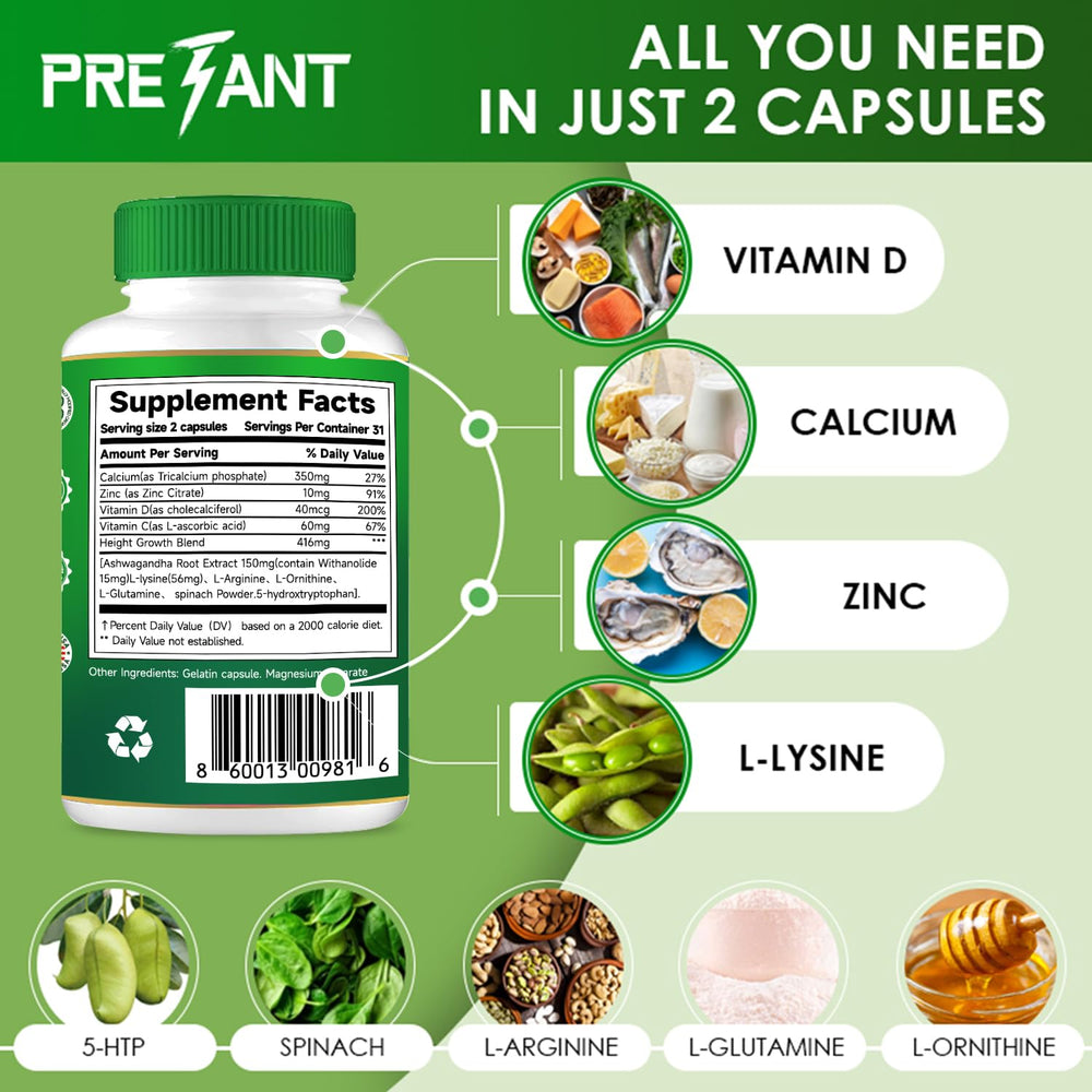PRETANT Growth Capsules blister pack highlighting bone health.
