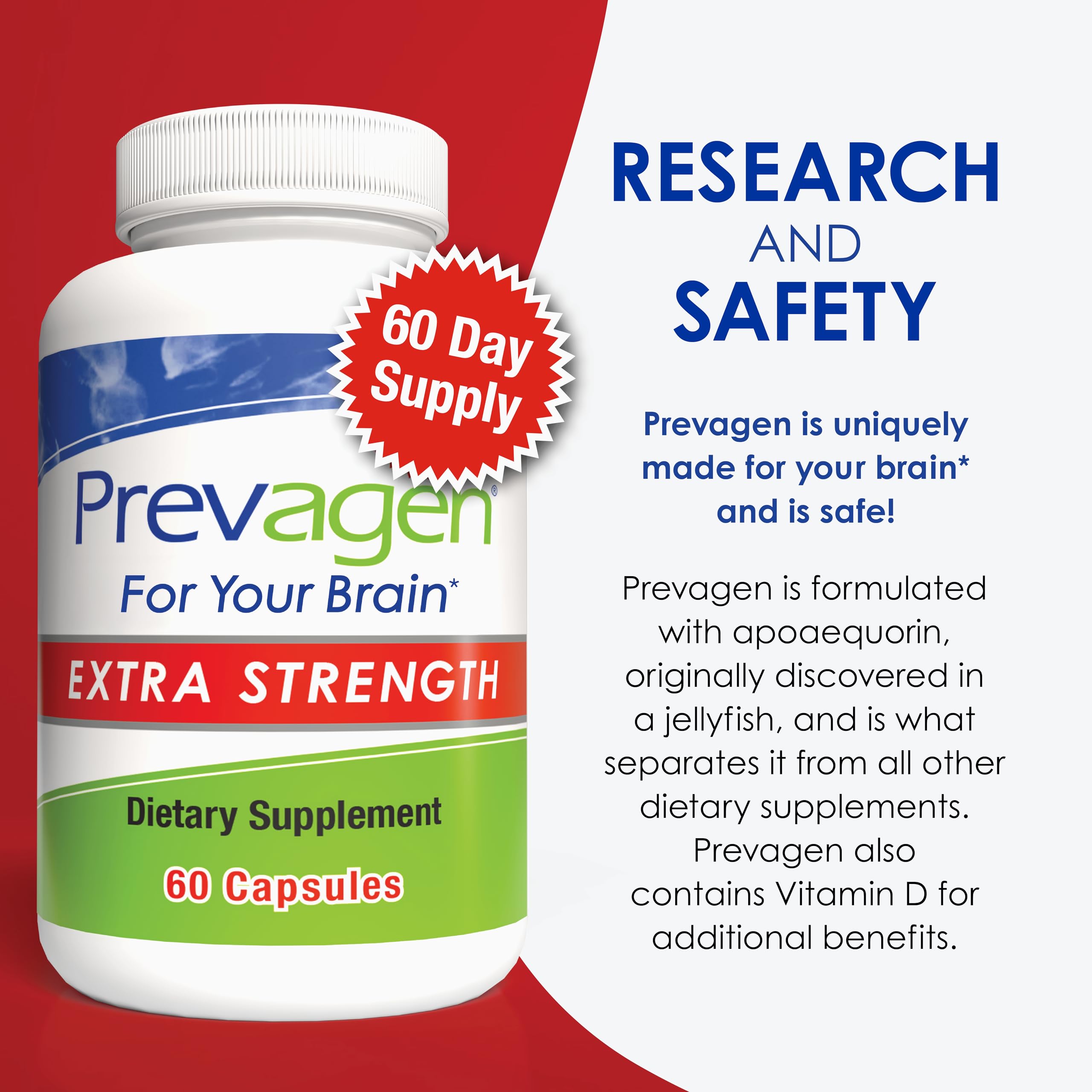 Prevagen Extra Strength label close-up displaying Apoaequorin and Vitamin D3