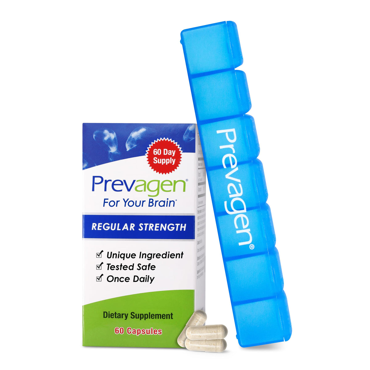Prevagen Regular Strength bottle front view with 60 capsules for daily brain support