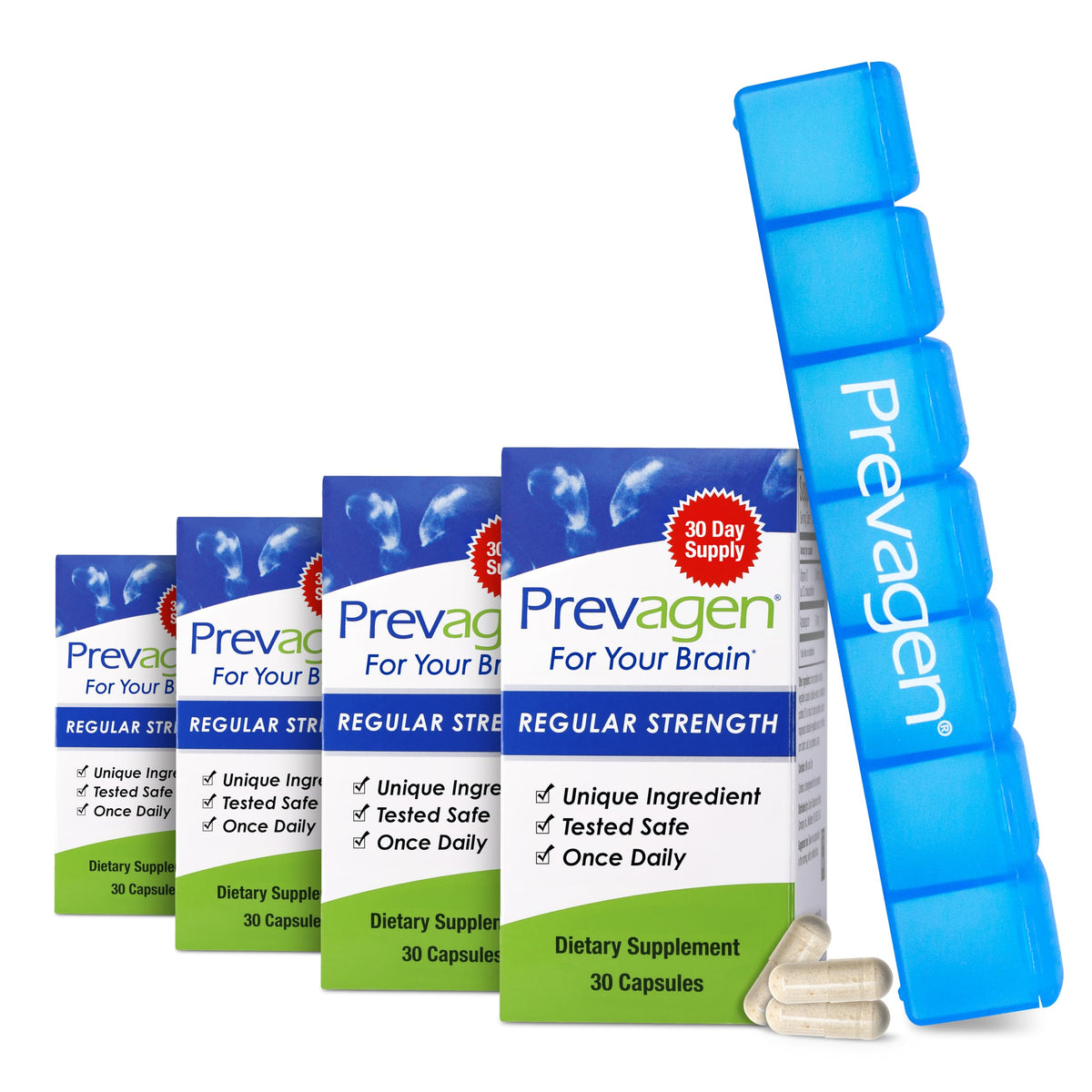 Prevagen Regular Strength bottle front view for daily brain support.