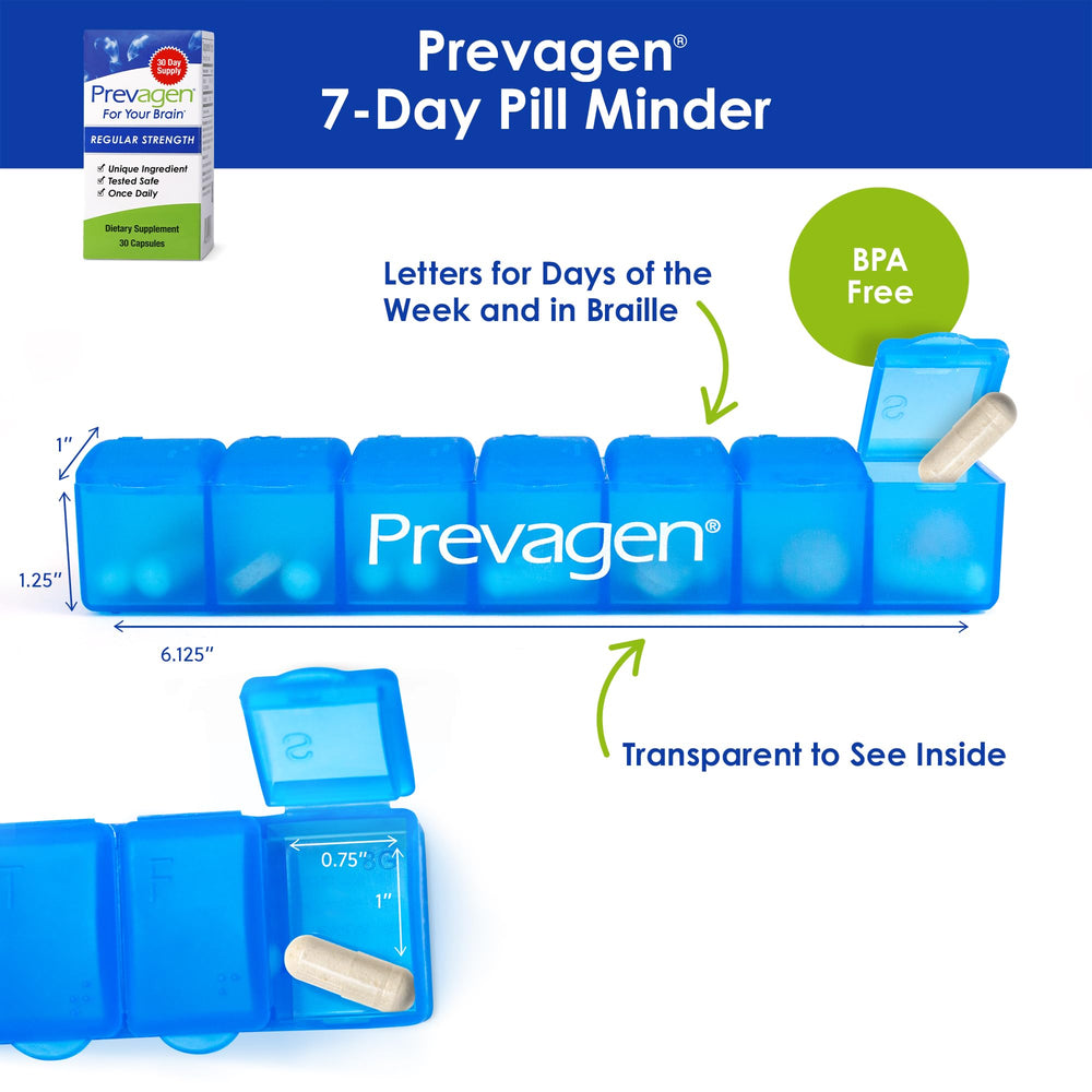 Prevagen Regular Strength pill minder arrangement for weekly organization.