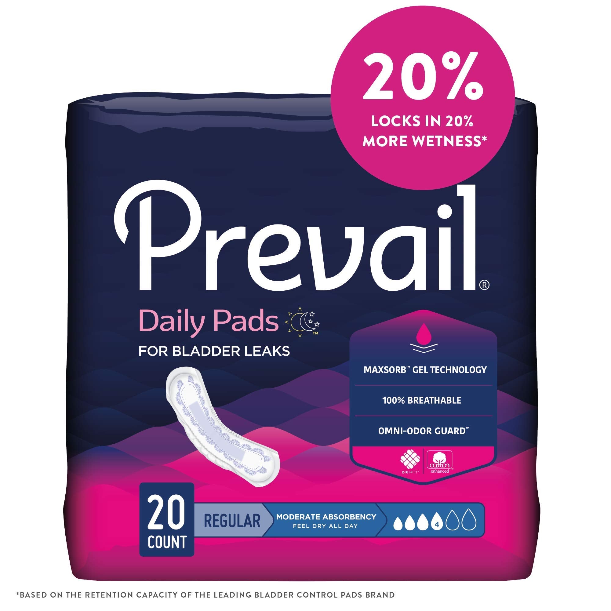 Prevail 20-count closeup highlights clean edges and reliable coverage.