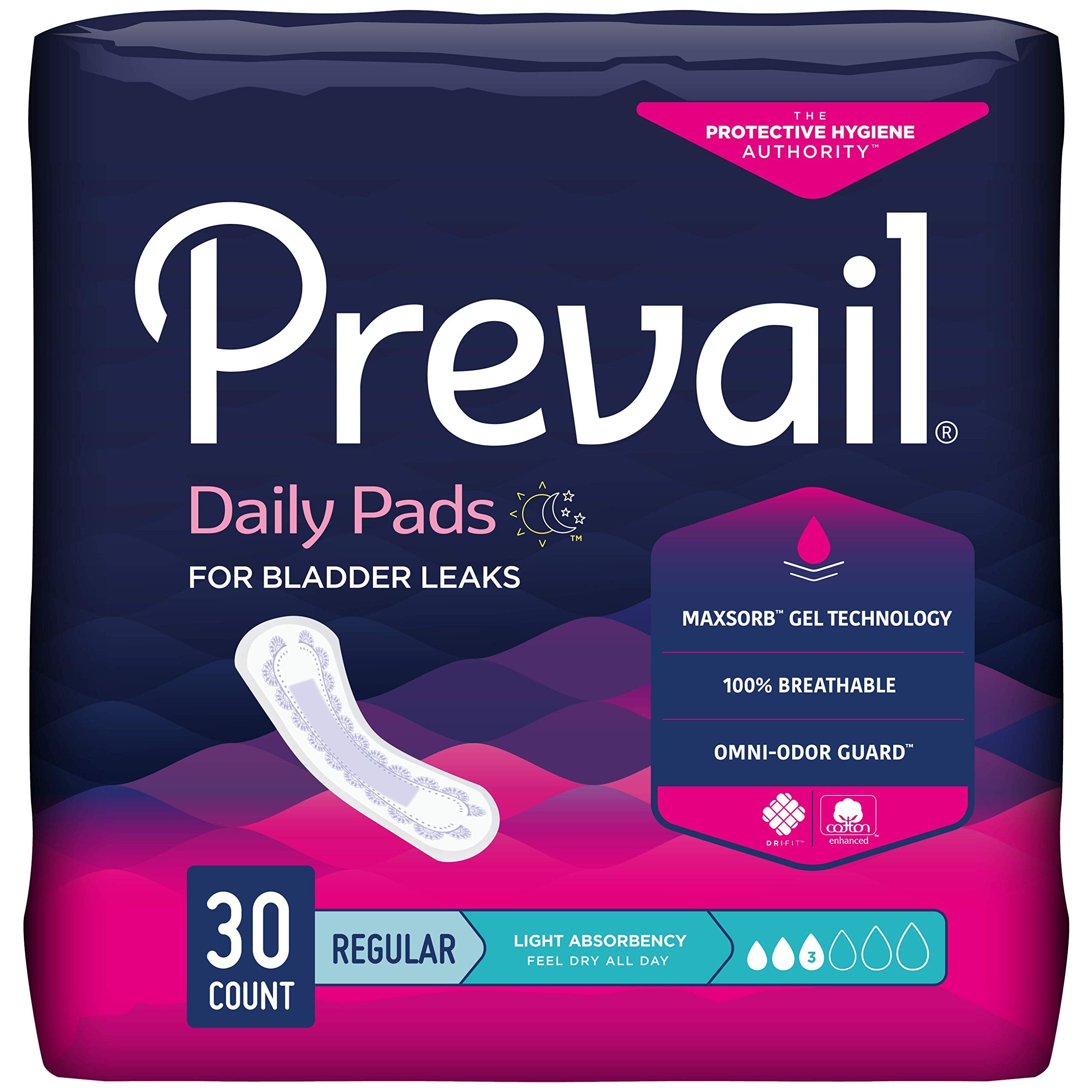 Prevail Proven light-absorbency pad for discreet daily protection.