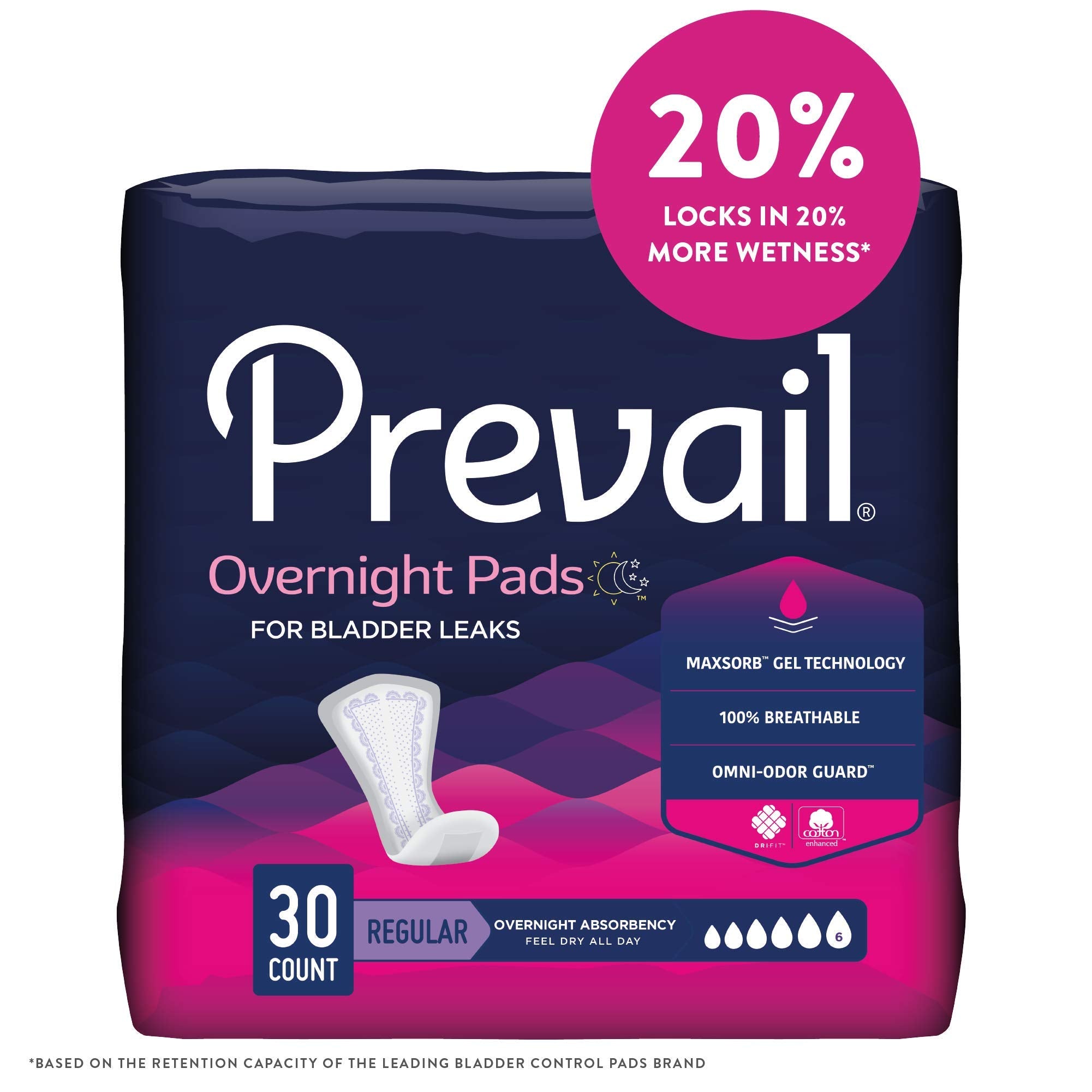 Prevail Proven pad with MaxSorb Gel core for a drier feel