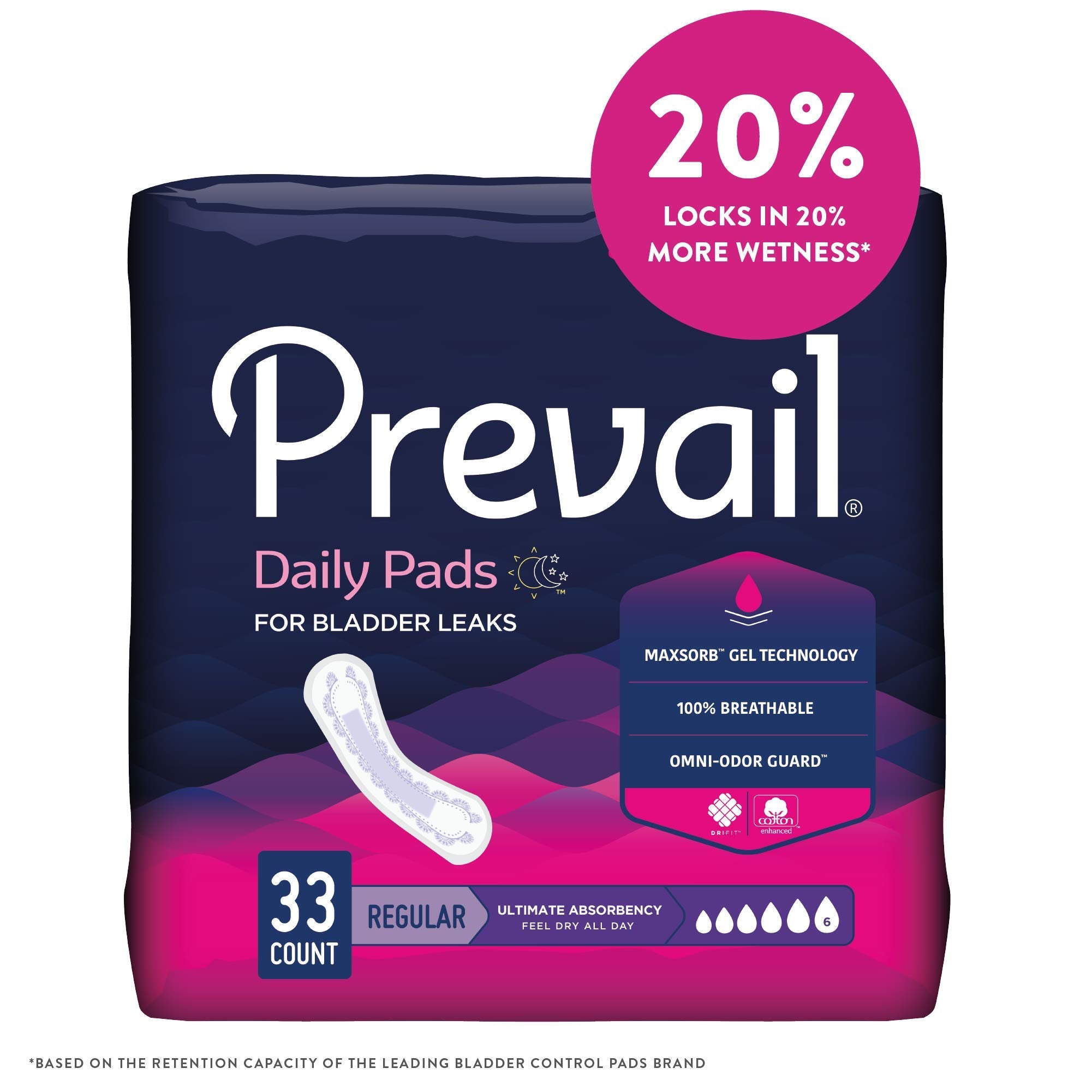 Prevail Ultimate Absorbency Pad moisture-core close-up highlights fast absorption and dryness.