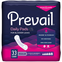 Prevail Ultimate Absorbency Pad pack shot showing discreet fit and all-day protection.