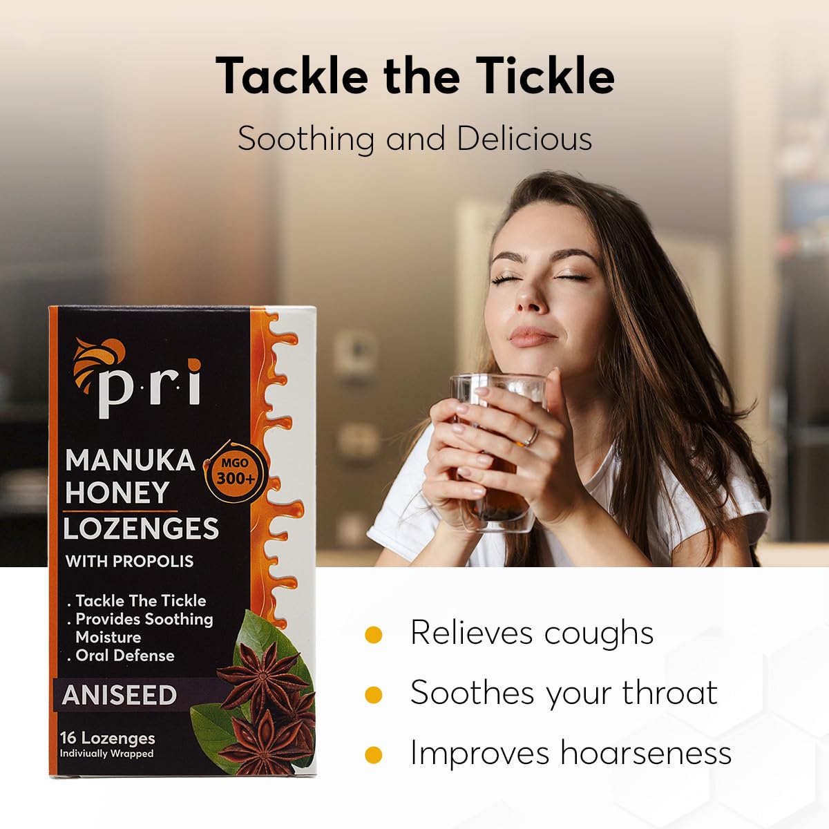P.R.I lozenges 2-pack back panel highlights propolis benefits and MGO 300+ certification