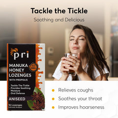 P.R.I lozenges 2-pack back panel highlights propolis benefits and MGO 300+ certification
