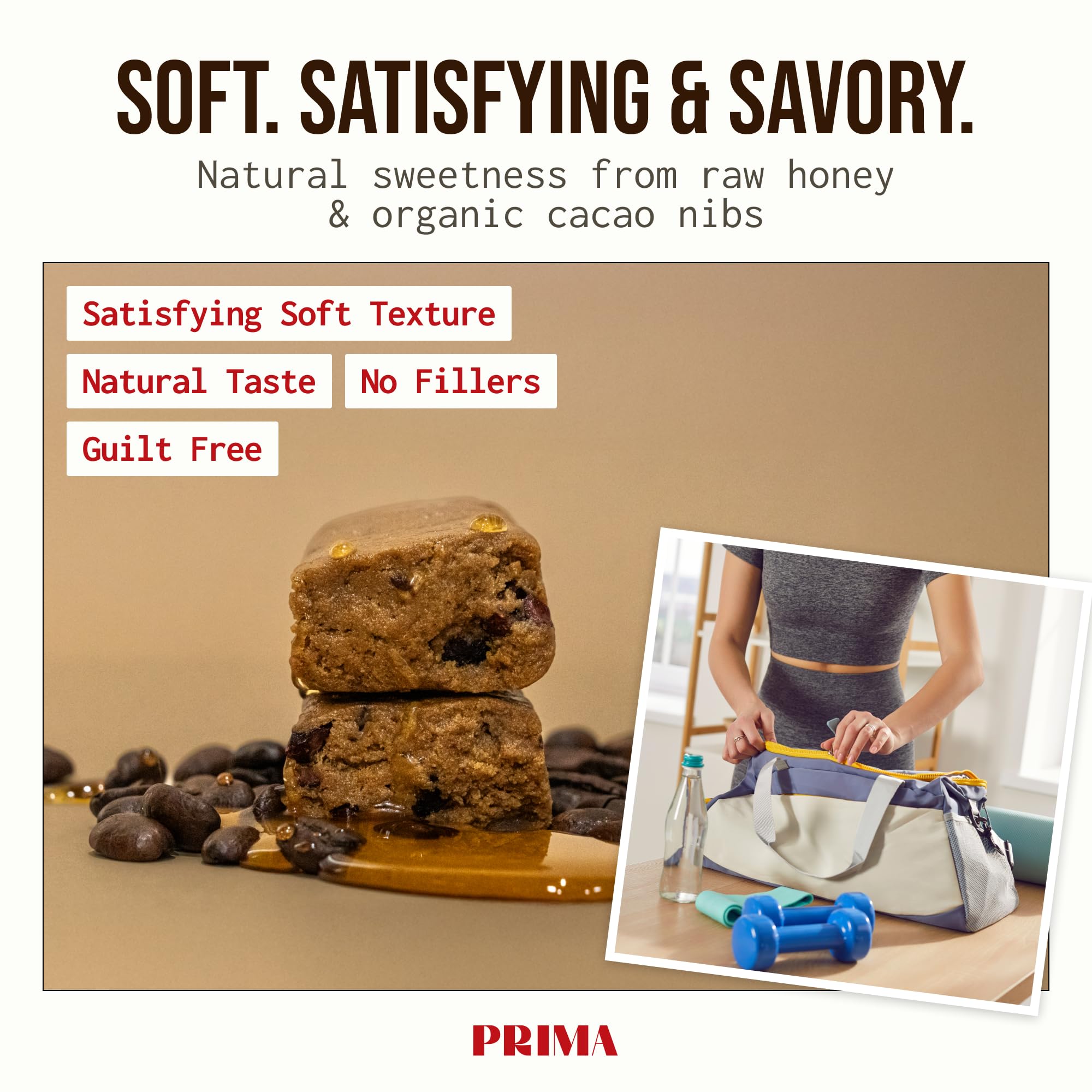 Prima Ancestral Protein Bar crumbly texture shot for quick meals on the go.