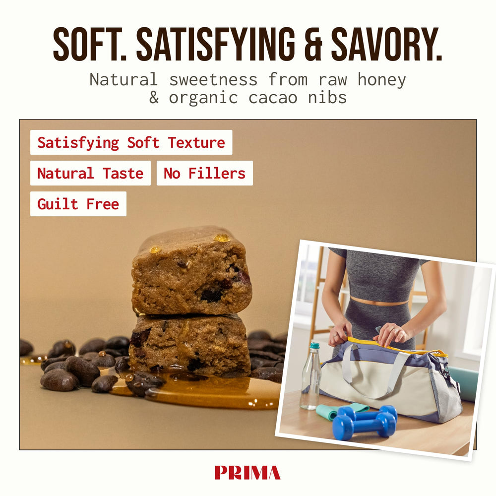 Prima Ancestral Protein Bar crumbly texture shot for quick meals on the go.