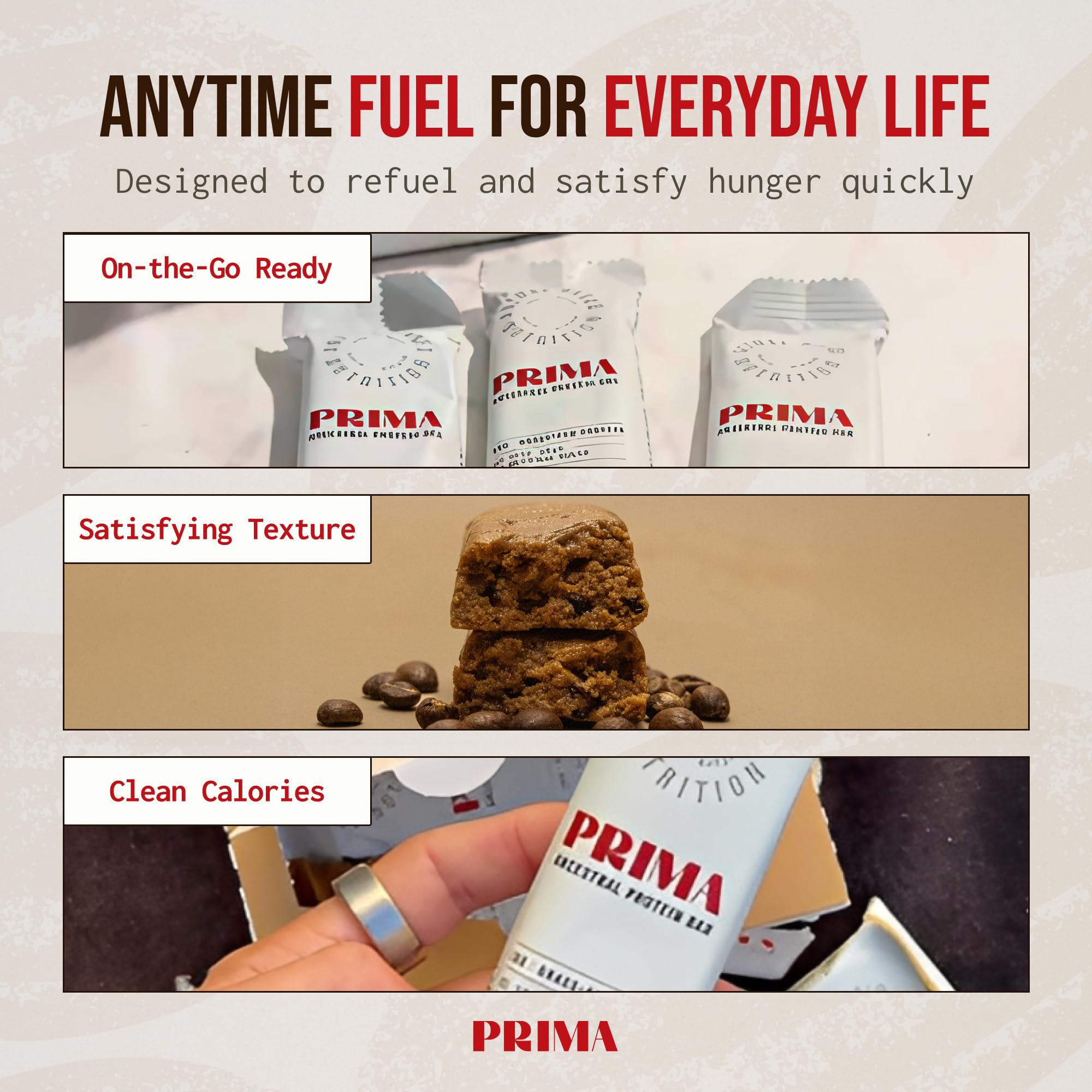 PRIMA Ancestral Protein Bar Mocha coffee aroma suggests a rich, energizing flavor note.