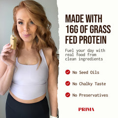 PRIMA Ancestral Protein Bar Mocha nutrition label emphasizes grass-fed protein and clean ingredients.
