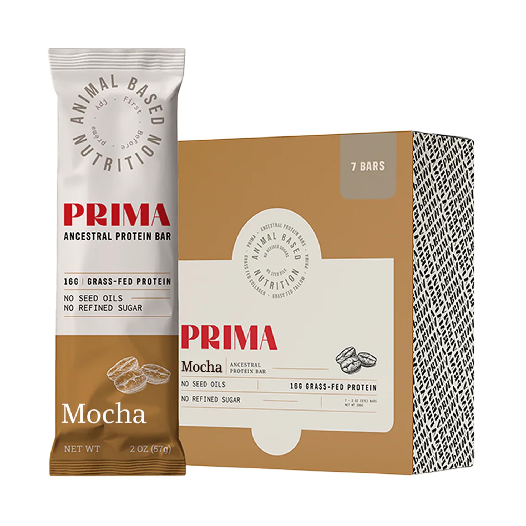 PRIMA Ancestral Protein Bar Mocha wrapped bar offers on-the-go protein boost with natural sweetness.