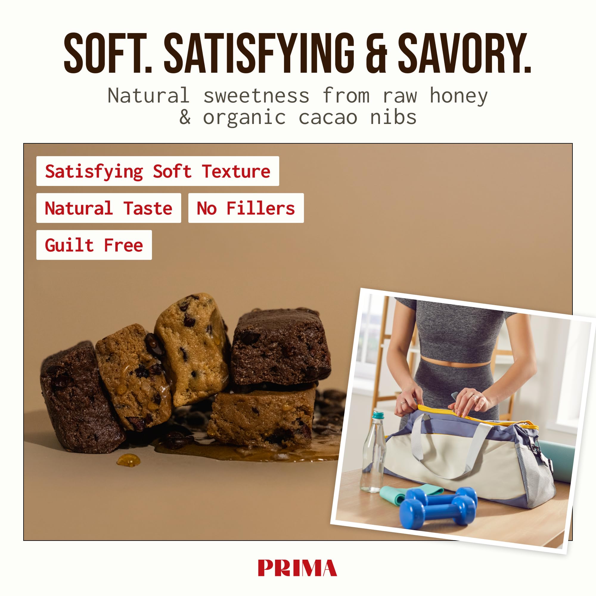 PRIMA ANCESTRAL PROTEIN BAR nutrition label highlights low carb and gluten-free attributes.