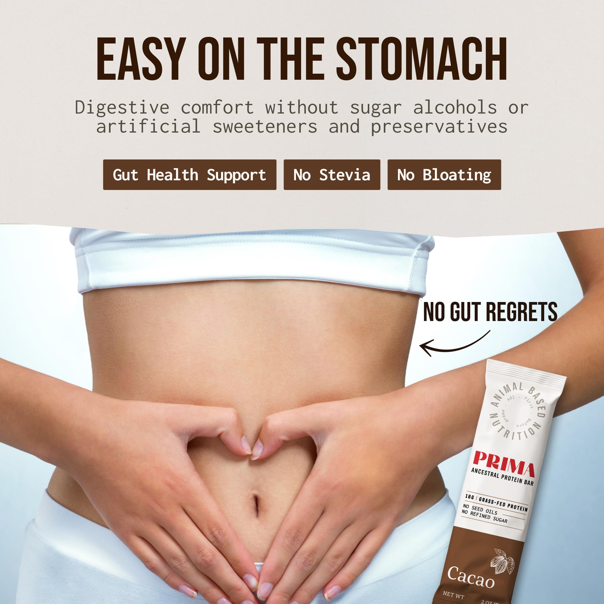 PRIMA ANCESTRAL PROTEIN BAR includes organic coffee flavor for a gentle energy lift.