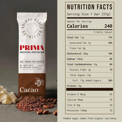 PRIMA ANCESTRAL PROTEIN BAR shows raw honey sweetness for natural energy.