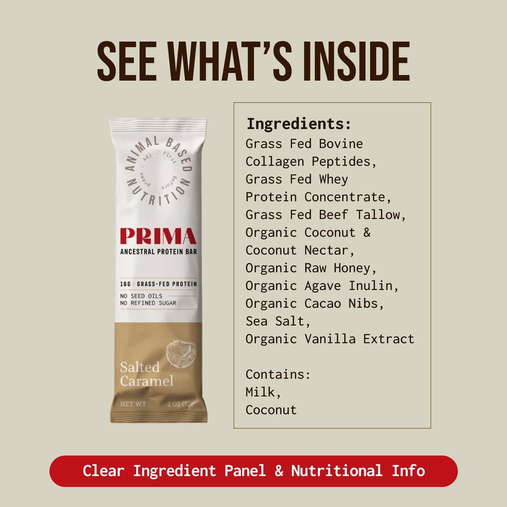 Prima Ancestral Protein Bar salted caramel flavor for a tasty bite.