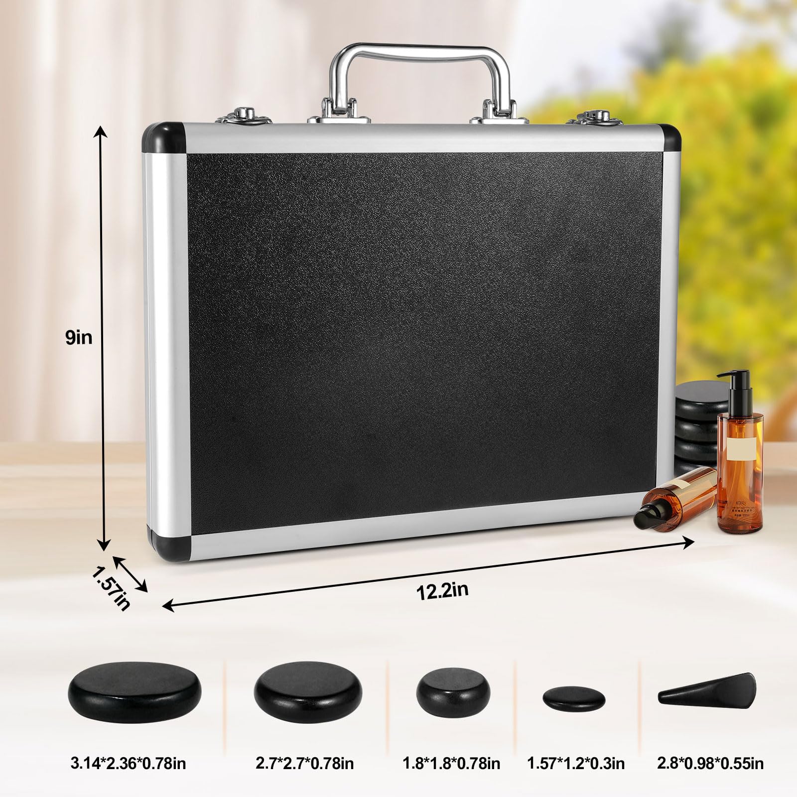 Primachen hot stones kit heating box top view for easy, safe warming.