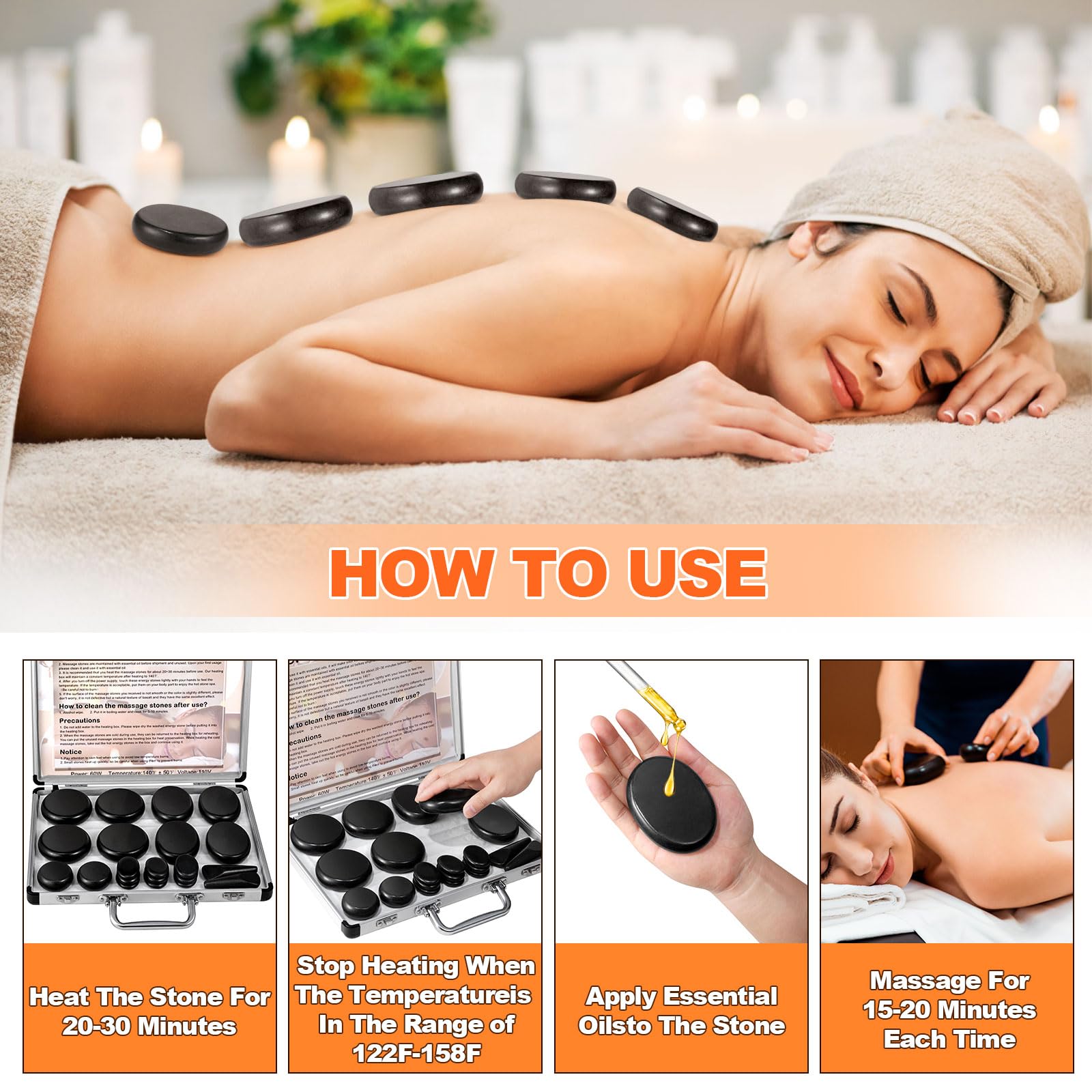 Primachen hot stones kit ideal for spa and home use.