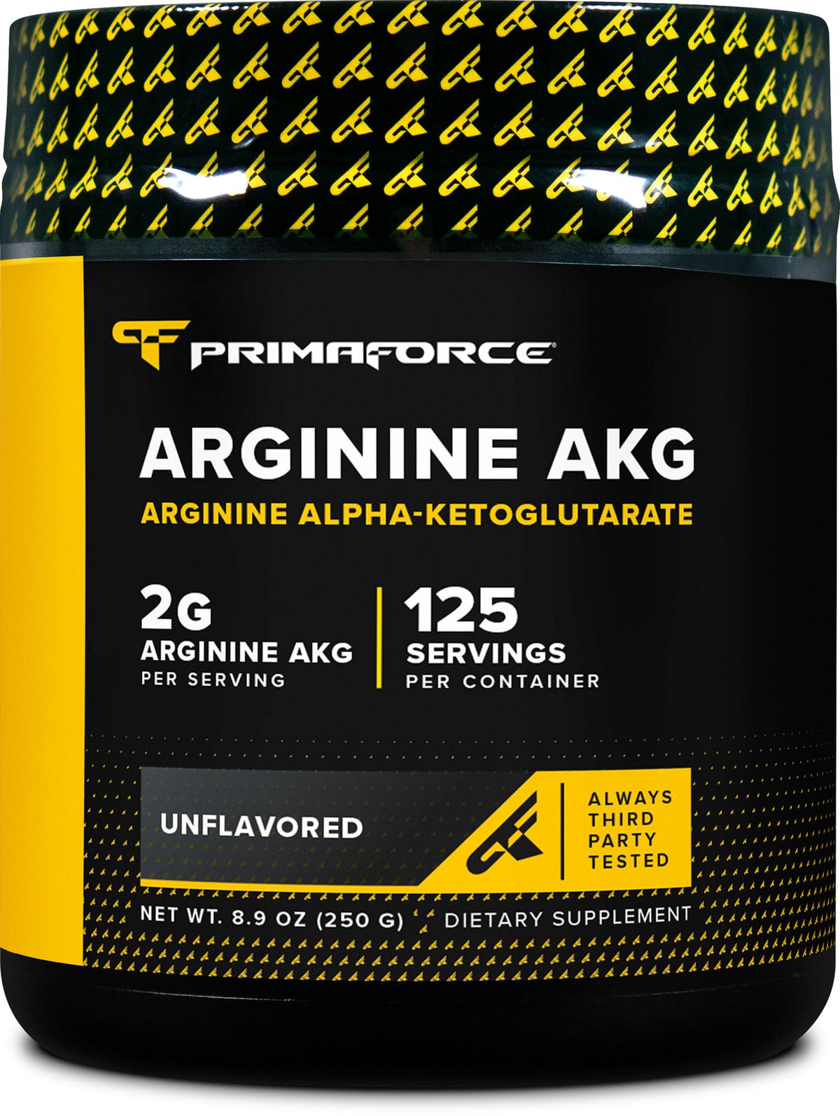 Primaforce AAKG powder container for reliable pre-workout support.