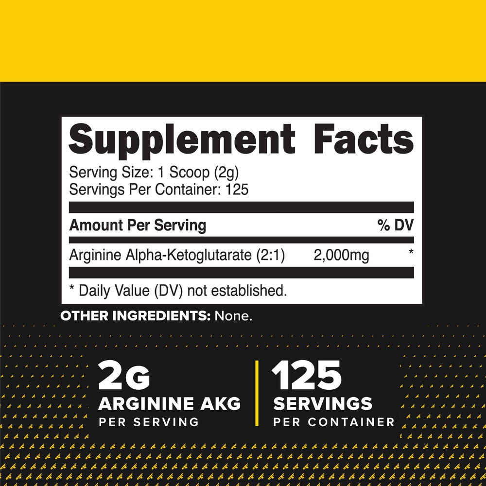 Primaforce AAKG nutrition label highlights potency and quality.